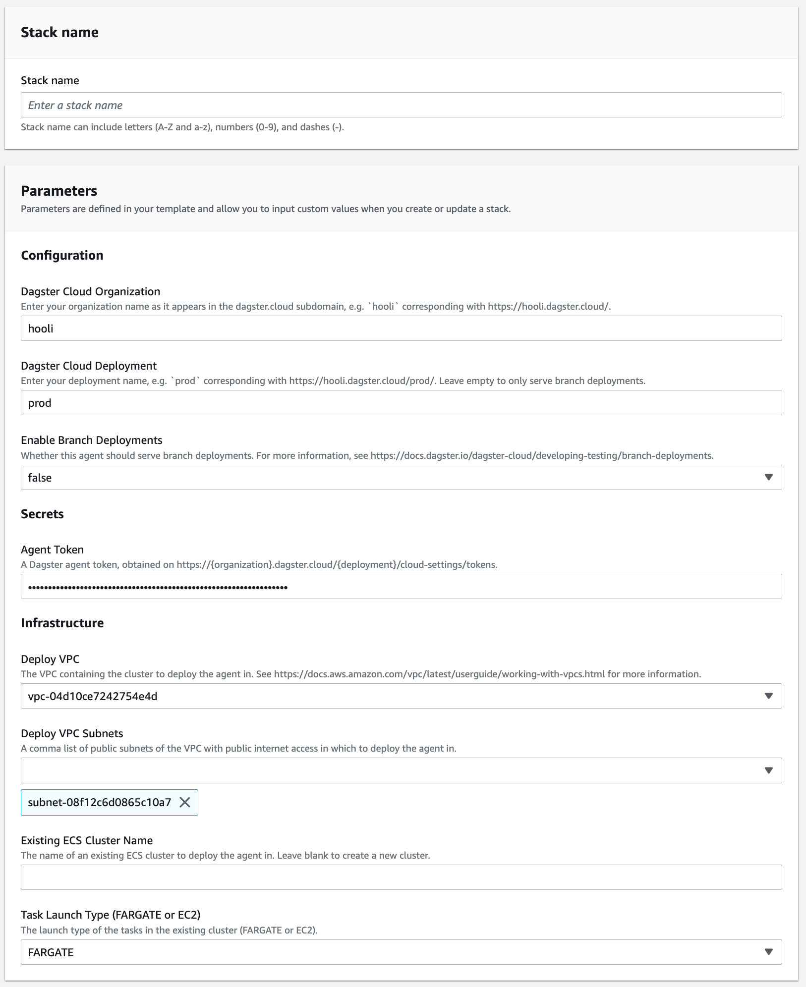 Example Configuration for the ECS Agent CloudFormation Template