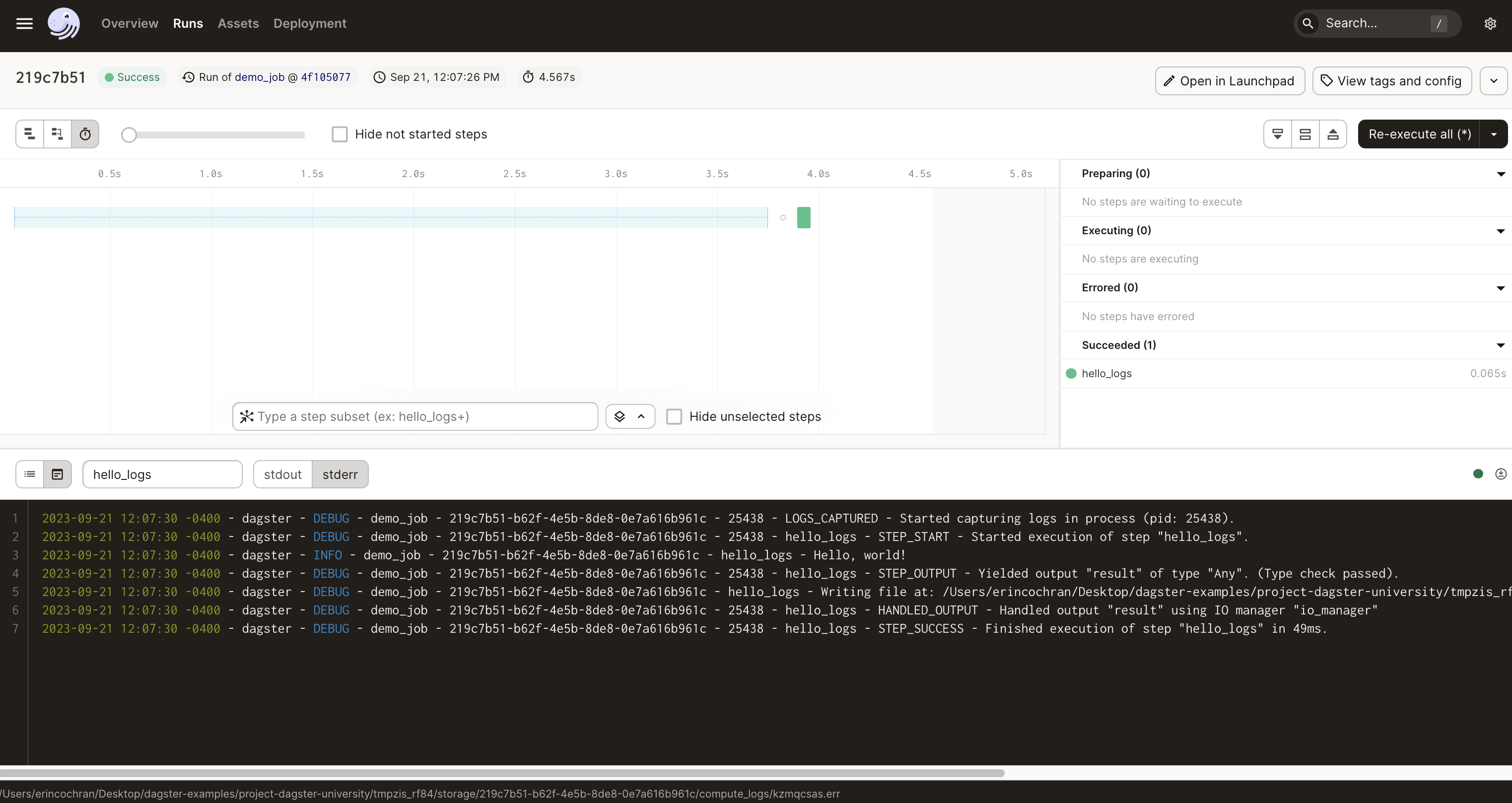 Raw compute logs in the Run details page