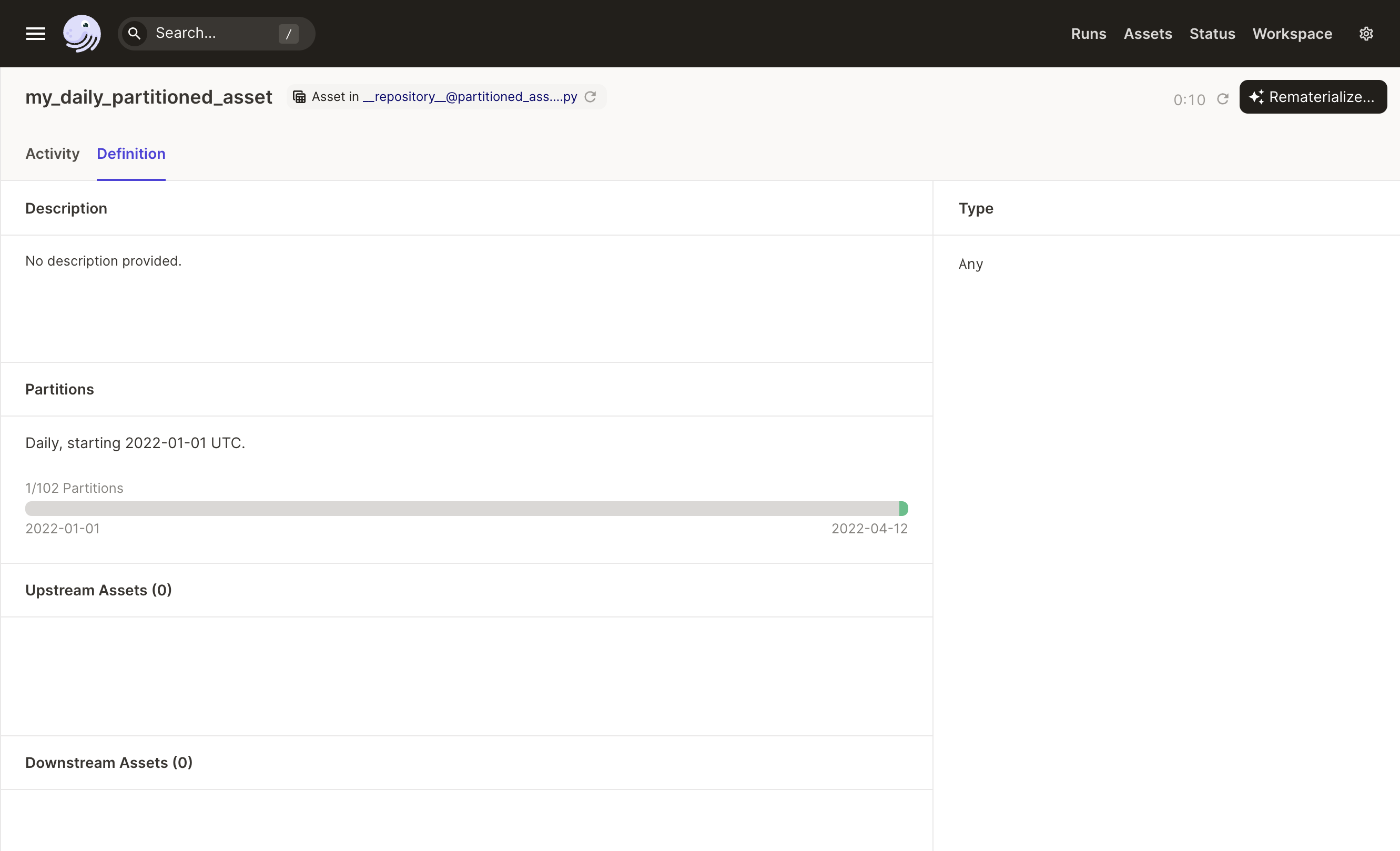 Successfully materialized partition