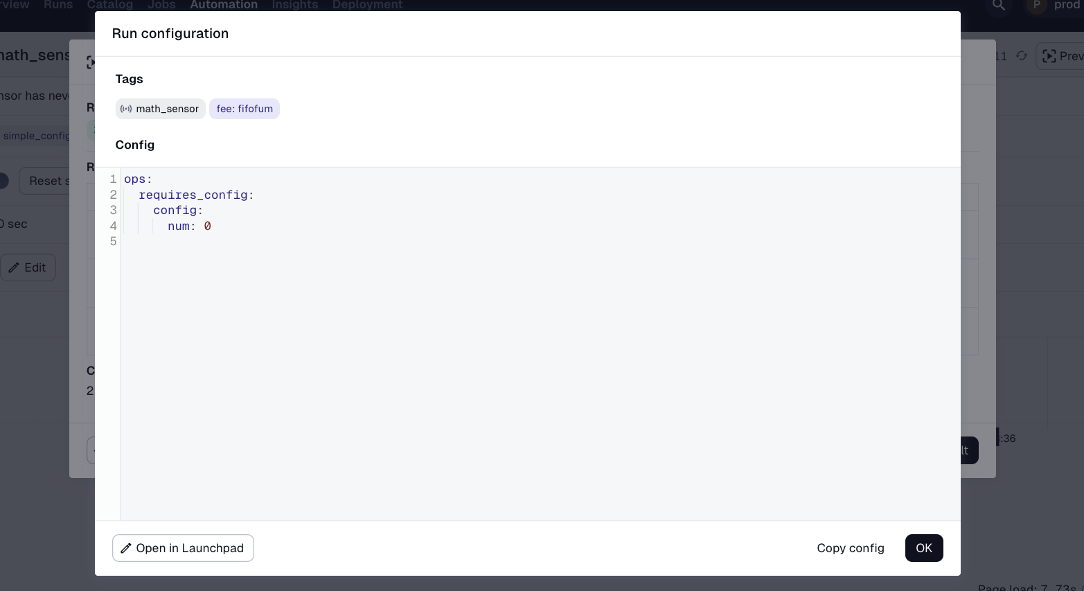 Actions page in the Dagster UI